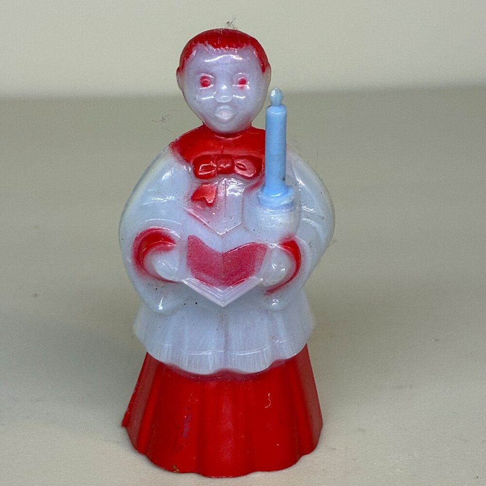 Vintage Christmas Hard Plastic Caroler Choir Boy Ornament 3" MCM Vtg Y2K